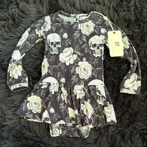 Bums & Roses Skull and Floral Long Sleeve Kids Knit Dress